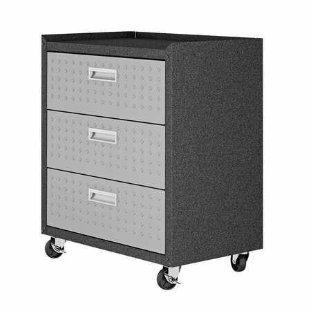 DESIGNED TO FURNISH Textured Metal Garage Mobile Chest with 3 Full Extension Drawers in Grey, 32.1 x 30.3 x 18.2 in. DE2616381